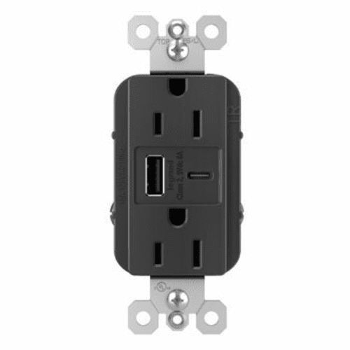 Legrand Radiant Ultra-Fast USB Type-A/C Outlet - Black - R26USBAC6BK
