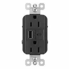 Legrand Radiant Ultra-Fast USB Type-A/C Outlet - Black - R26USBAC6BK
