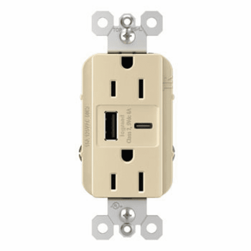 Legrand Radiant Ultra-Fast USB Type-A/C Outlet - Ivory - R26USBAC6I