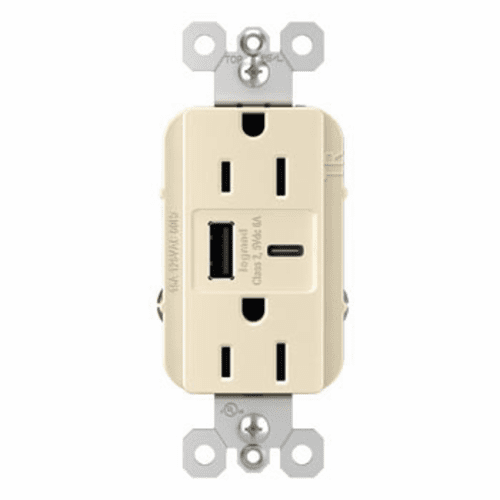 Legrand Radiant Ultra-Fast USB Type-A/C Outlet - Light Almond - R26USBAC6LA