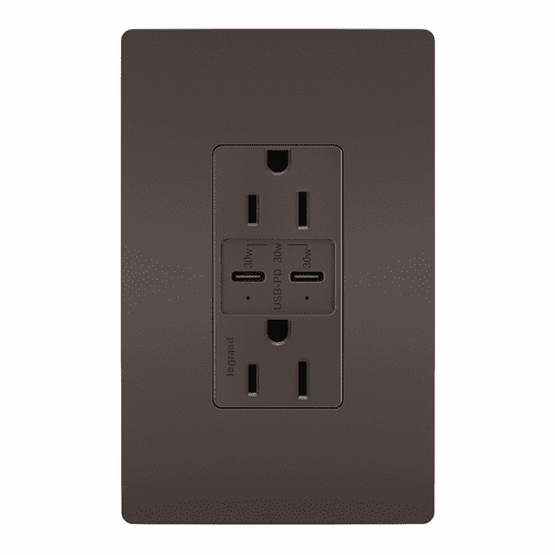 Legrand Radiant Ultra-Fast USB Type-C/C Outlet - Brown - R26USBPDCC6