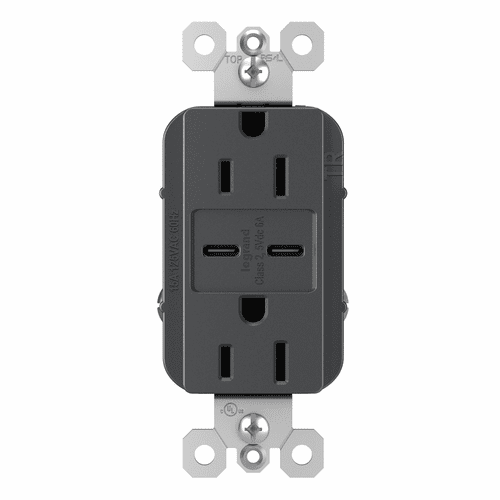 Legrand Radiant Ultra-Fast USB Type C/C Outlet - Graphite - R26USBCC6G