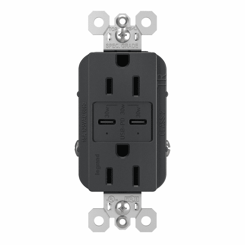 Legrand Radiant Ultra-Fast USB Type-C/C Outlet - Graphite - R26USBPDGCC6