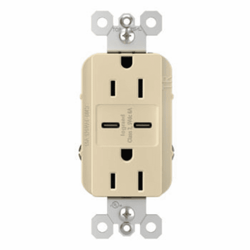 Legrand Radiant Ultra-Fast USB Type C/C Outlet - Ivory - R26USBCC6I