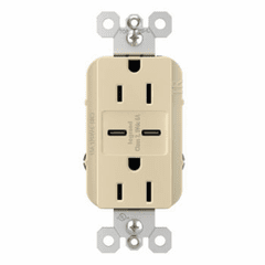Legrand Radiant Ultra-Fast USB Type C/C Outlet - Ivory - R26USBCC6I