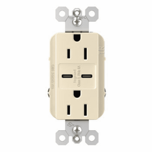 Legrand Radiant Ultra-Fast USB Type C/C Outlet - Light Almond - R26USBCC6LA