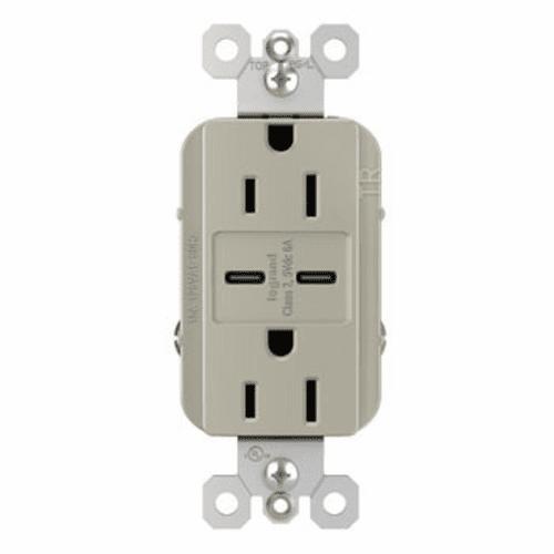Legrand Radiant Ultra-Fast USB Type C/C Outlet - Nickel - R26USBCC6NICCV4