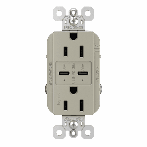 Legrand Radiant Ultra-Fast USB Type-C/C Outlet - Nickel - R26USBPDNICC6
