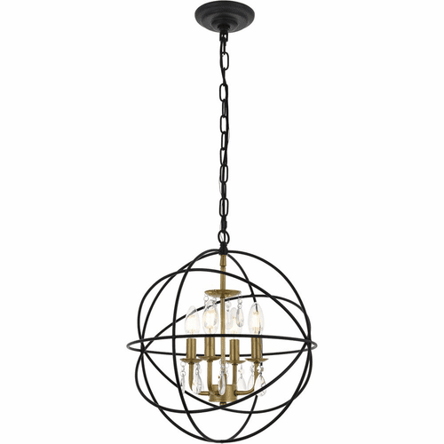 Living District Wallace  4-LT Pendant - Matte Black/Brass/Clear - LD5055D16BRB