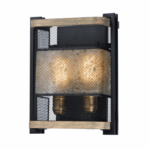 Maxim Boundry 2-LT Wall Sconce - Black / Barn Wood / Antique Brass - 27562BKBWAB