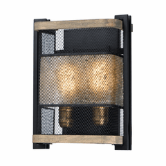 Maxim Boundry 2-LT Wall Sconce - Black / Barn Wood / Antique Brass - 27562BKBWAB