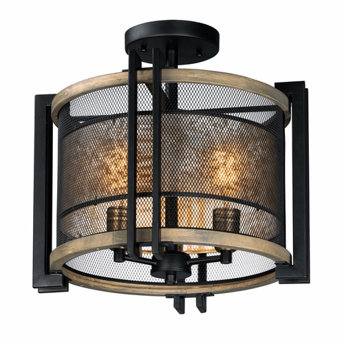 Maxim Boundry 3-LT Flush Mount - Black / Barn Wood / Antique Brass - 27560BKBWAB