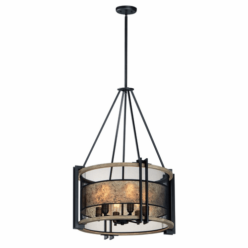 Maxim Boundry 6-LT Chandelier - Black / Barn Wood / Antique Brass - 27565BKBWAB