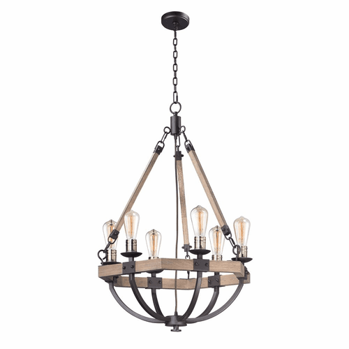 Maxim Lodge 6-LT Chandelier - Weathered Oak / Bronze - 20335WOBZ