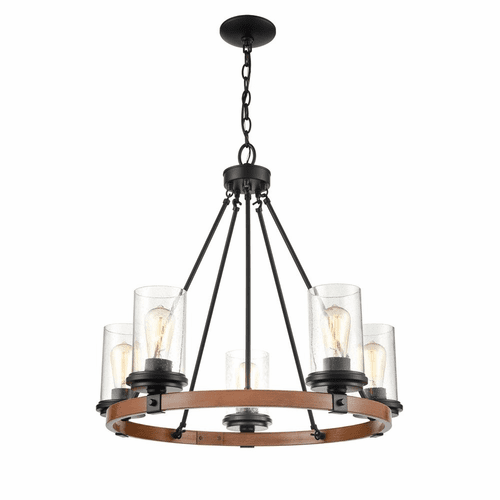 Millennium 5-LT Chandelier Ceiling Light - Matte Black/Wood Grain - 3825-MB/WG