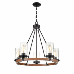 Millennium 5-LT Chandelier Ceiling Light - Matte Black/Wood Grain - 3825-MB/WG