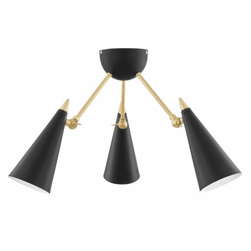 Mitzi Moxie 3 Light Semi Flush - Aged Brass & Black - H441603-AGB/BK