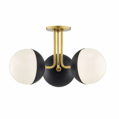 Mitzi Renee 3-LT Semi-Flush - Aged Brass & Black - H344603-AGB/BK