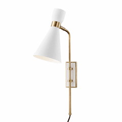 Mitzi Willa 1-LT Wall Sconce With Plug - Aged Brass & White - HL295101-AGB/WH