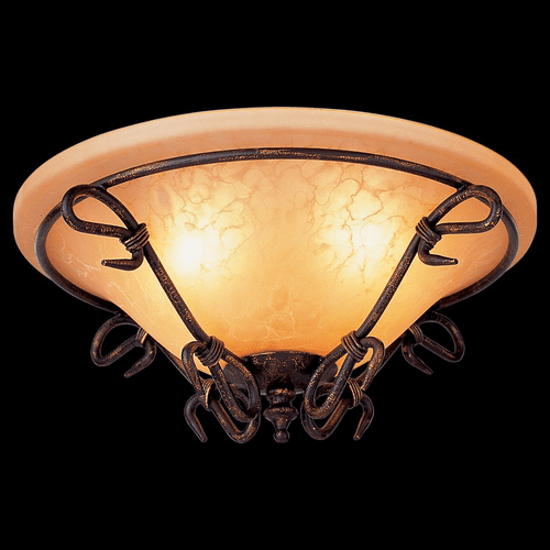 Monte Carlo  Wrought Iron Bowl w/Tea Stain Mission Glass Tuscan Bronze MC16TB-L