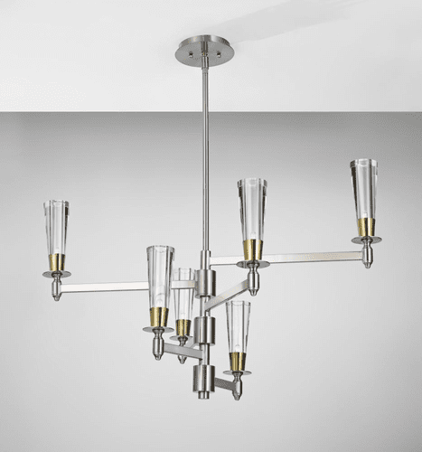 Murray Feiss Celebration 6-Light Multi Tier Chandelier in BRUSHED NICKEL/NATURAL BRASS Finish - F2814/6BN/NB