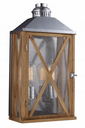 Murray Feiss Lumiere' 2-Light Outdoor Wall Sconce in Natural Oak / Brushed Aluminum Finish - OL17004NO