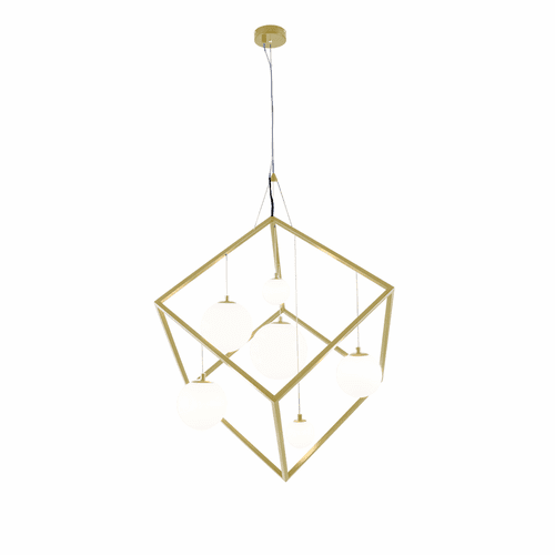 Pixie 6-Light Cube Pendant - Brushed Brass - FSN-4442-OPAL-BRSS