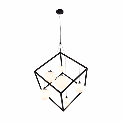Pixie 6-Light Cube Pendant - Matte Black - FSN-4442-OPAL-MBLK
