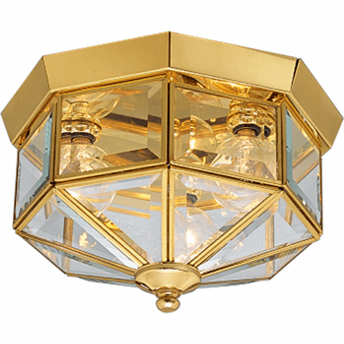 Progress 3-LT Beveled Glass 9-3/4" Close-to-Ceiling - Polished Brass - P5788-10