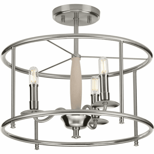Progress Durrell 3-Light 60W Semi-Flush Mount - Brushed Nickel - P350150-009