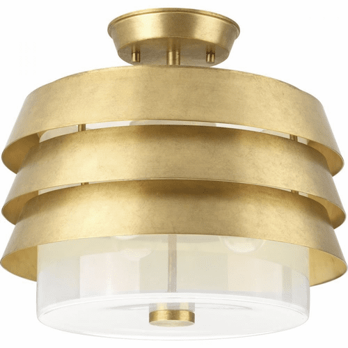 Progress Point Dume 3-Light 100W Semi-Flush Mount - Brushed Brass - P350141-160