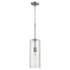 Quorum 1-LT 6" Pendant - Satin Nickel w/ Textured Glass - 8191-65