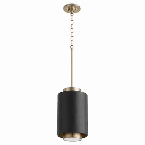 Quorum 1-LT Cylinder Pendant - Noir/Aged Brass - 8008-6980