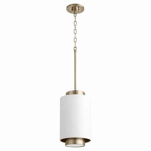 Quorum 1-LT Cylinder Pendant - Studio White/Aged Brass - 8008-0880
