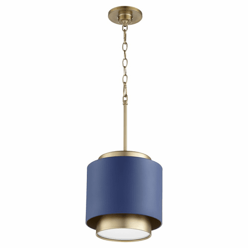 Quorum 1-LT Pendant - Aged Brass w/ Blue - 8010-3280