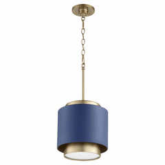 Quorum 1-LT Pendant - Aged Brass w/ Blue - 8010-3280