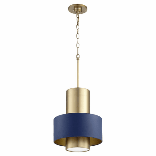 Quorum 1-LT Pendant - Aged Brass w/ Blue - 8011-3280