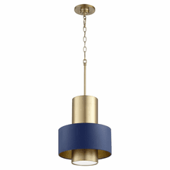 Quorum 1-LT Pendant - Aged Brass w/ Blue - 8011-3280
