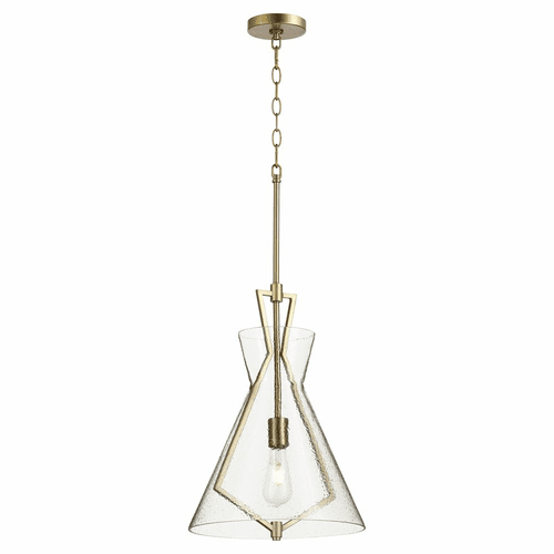 Quorum 1-LT Pendant - Aged Brass w/ Textured Glass - 8426-80