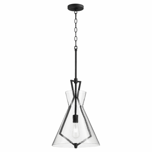 Quorum 1-LT Pendant - Noir w/ Stone Seeded Glass - 8426-69
