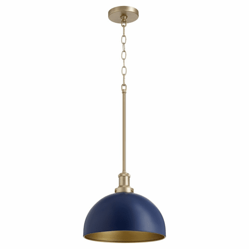 Quorum 12" 1-LT Dome Pendant - Blue w/Aged Brass - 876-3280