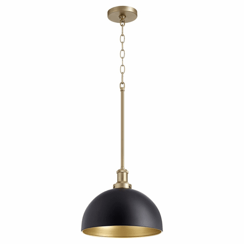 Quorum 12" 1-LT Dome Pendant - Noir w/Aged Brass - 876-6980