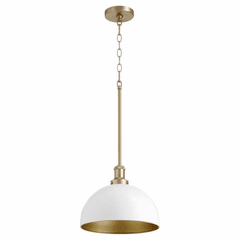 Quorum 12" 1-LT Dome Pendant - Studio White w/Aged Brass - 876-0880