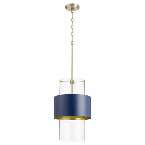 Quorum 12" 1-LT Pendant - Aged Brass w/Blue - 8013-3280