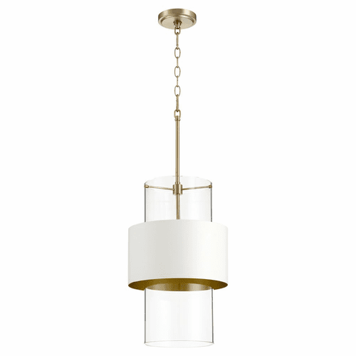 Quorum 12" 1-LT Pendant - Aged Brass w/Studio White - 8013-0880