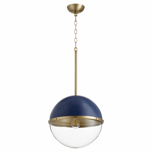 Quorum 12" 1-LT Pendant - Blue w/Aged Brass - 83-12-3280