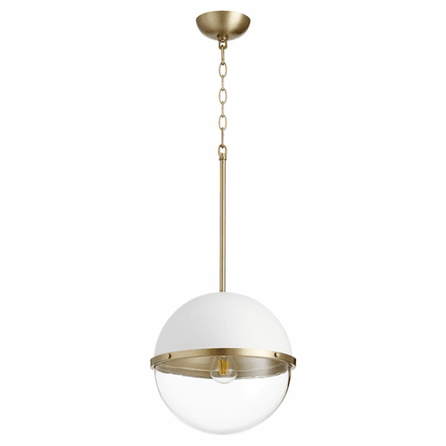 Quorum 12" 1-LT Pendant - Studio White w/Aged Brass - 83-12-0880