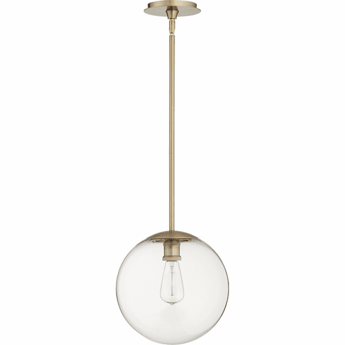 Quorum 12" Clear Globe Pendant - Aged Brass - 80-12-80