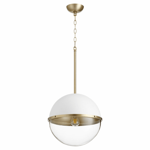 Quorum 14" 1-LT Pendant - Studio White w/Aged Brass - 83-14-0880