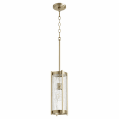 Quorum 15" 1-LT Chisseled Pendant - Aged Brass w/Clear Chisseled Glass - 809-80